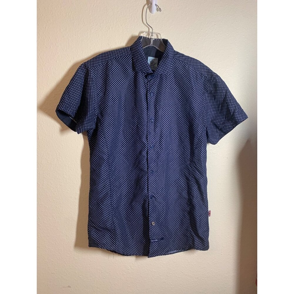 English Laundry Short Sleeve Button Up Shirt Y2K Preppy Blue Men's Sz Medium BC9